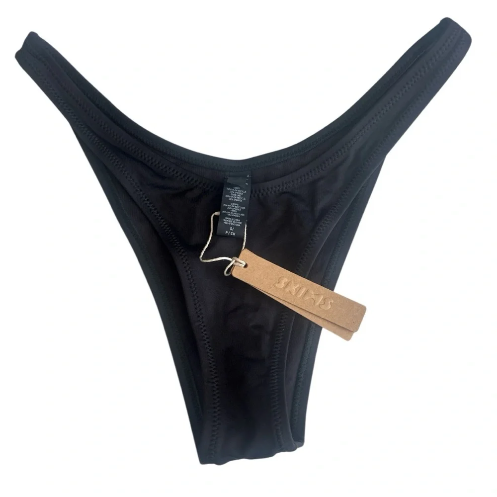 SKIMS Swim Recycled Cheeky Tanga Bikini Bottom Onyx Black NWT Size Small